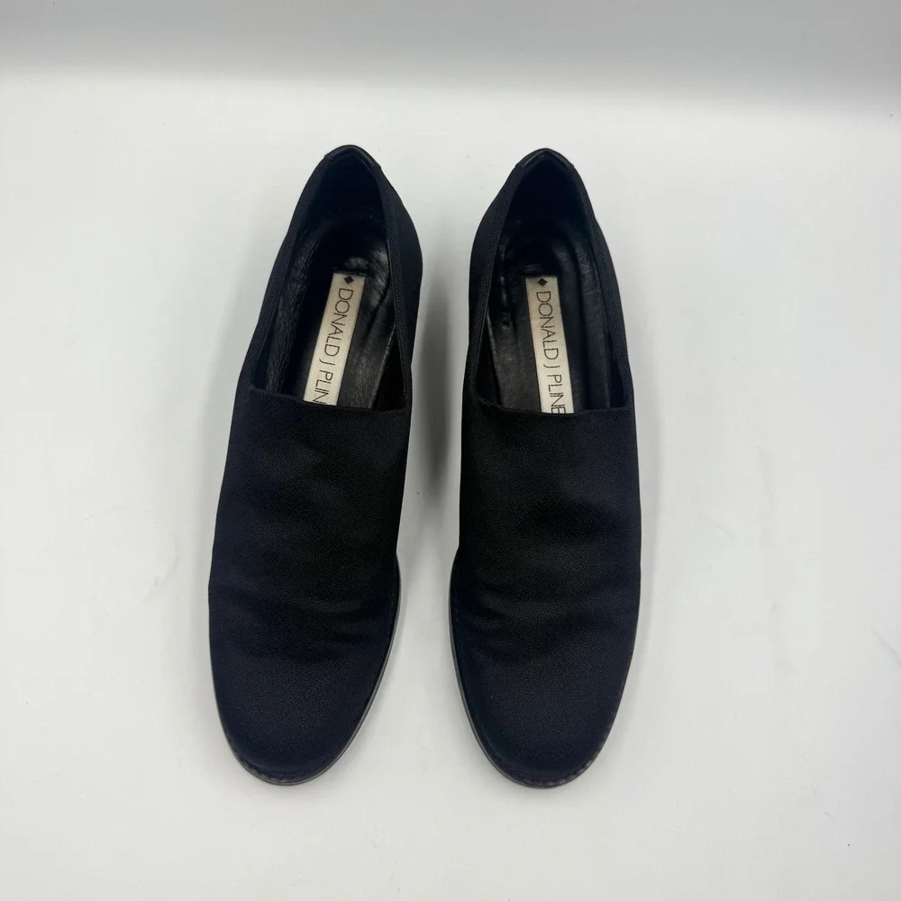 Donald J Pliner Black Stretch Crepe Loafers Low Heel Slip On Shoes 7M Spain 0087